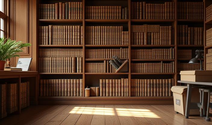 Restorasyon stüdyosundaki kitap rafları